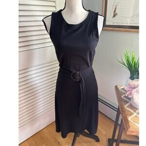 ANN TAYLOR LOFT Womens Dress Black Sleeveless Jersey Knit Belted Minimalist | 4